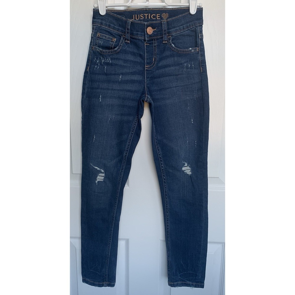 Justice Girls Dark Wash Distressed‎ Size 10 Skinny Jeans